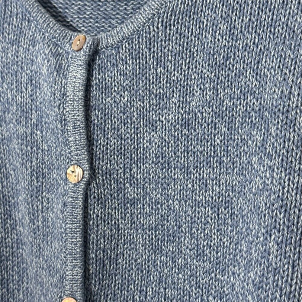 L.L. Bean Cotton Cardigan Sweater Blue Large Mother of Pearl Button EUC - Picture 2 of 9